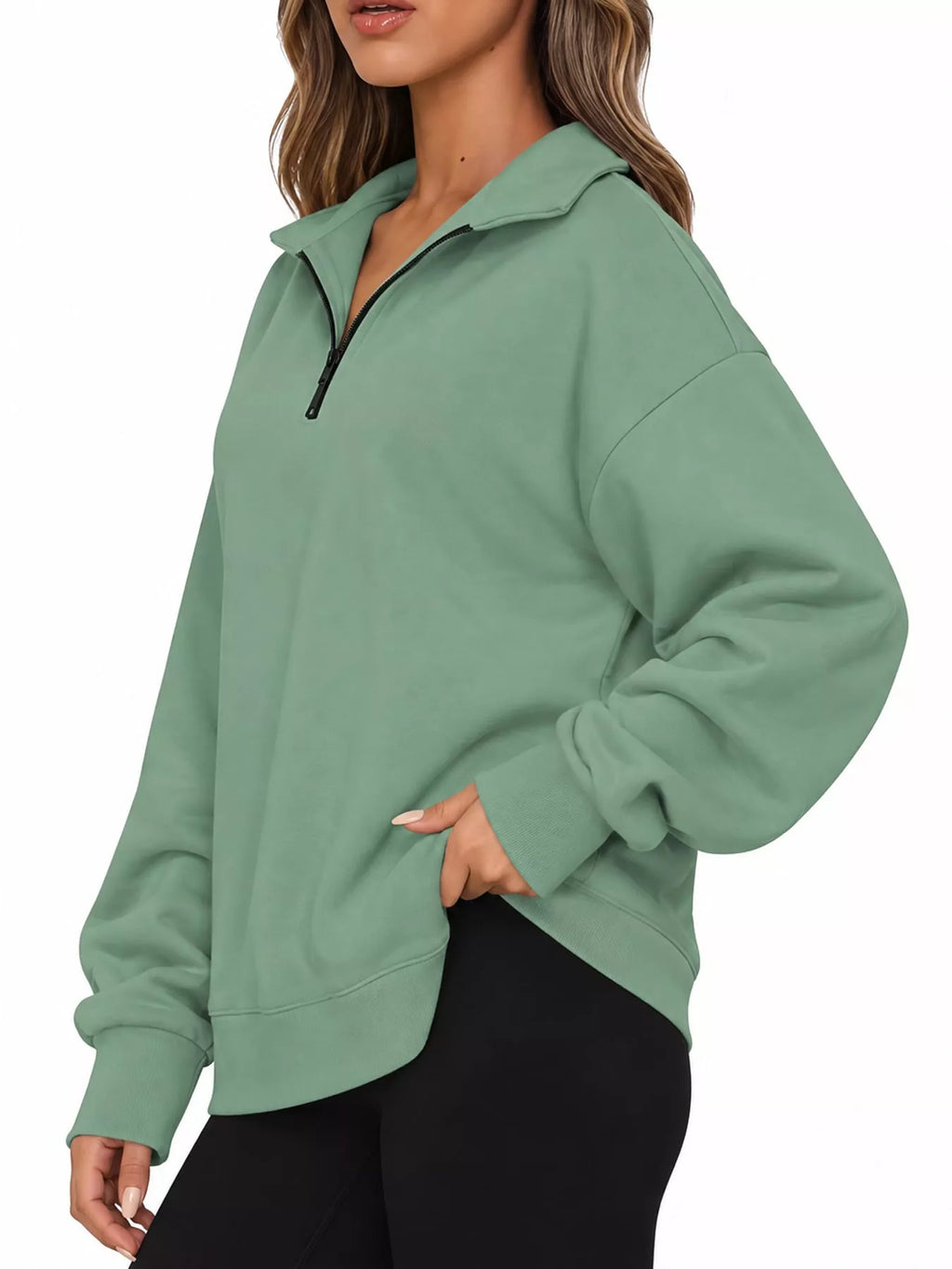 Full Size Quarter-Zip Dropped Shoulder Sweatshirt Plus Size