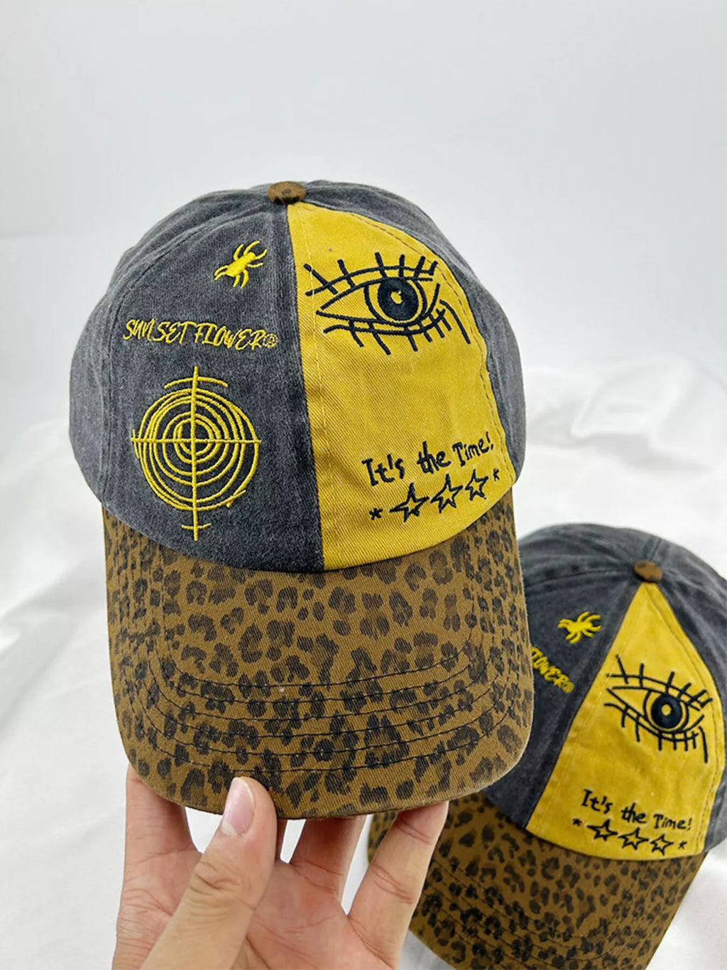 Printed Baseball Cap with Leopard Brim