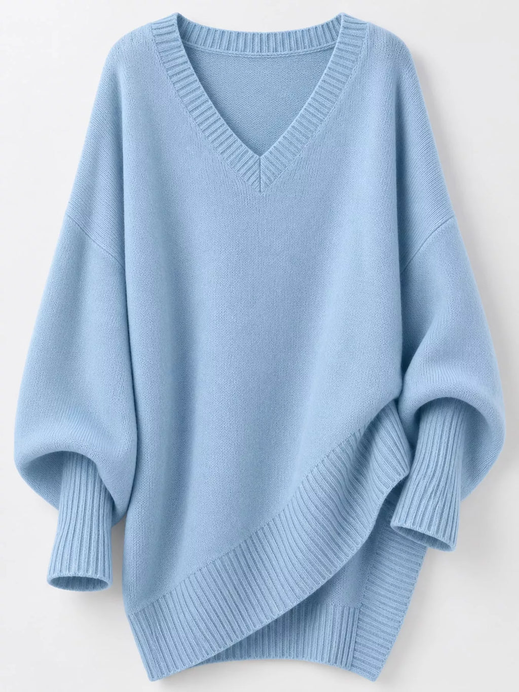 Full Size V-Neck Oversized Batwing Sleeve Sweater Plus Size