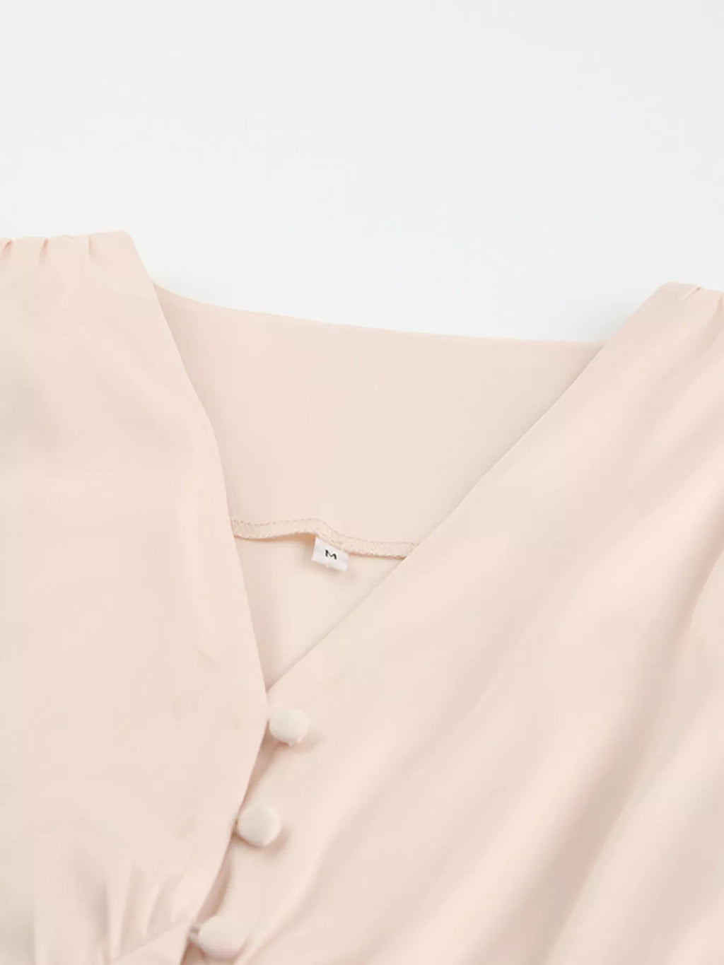 Elegant V-Neck Puff Sleeve Button-Down Midi Dress