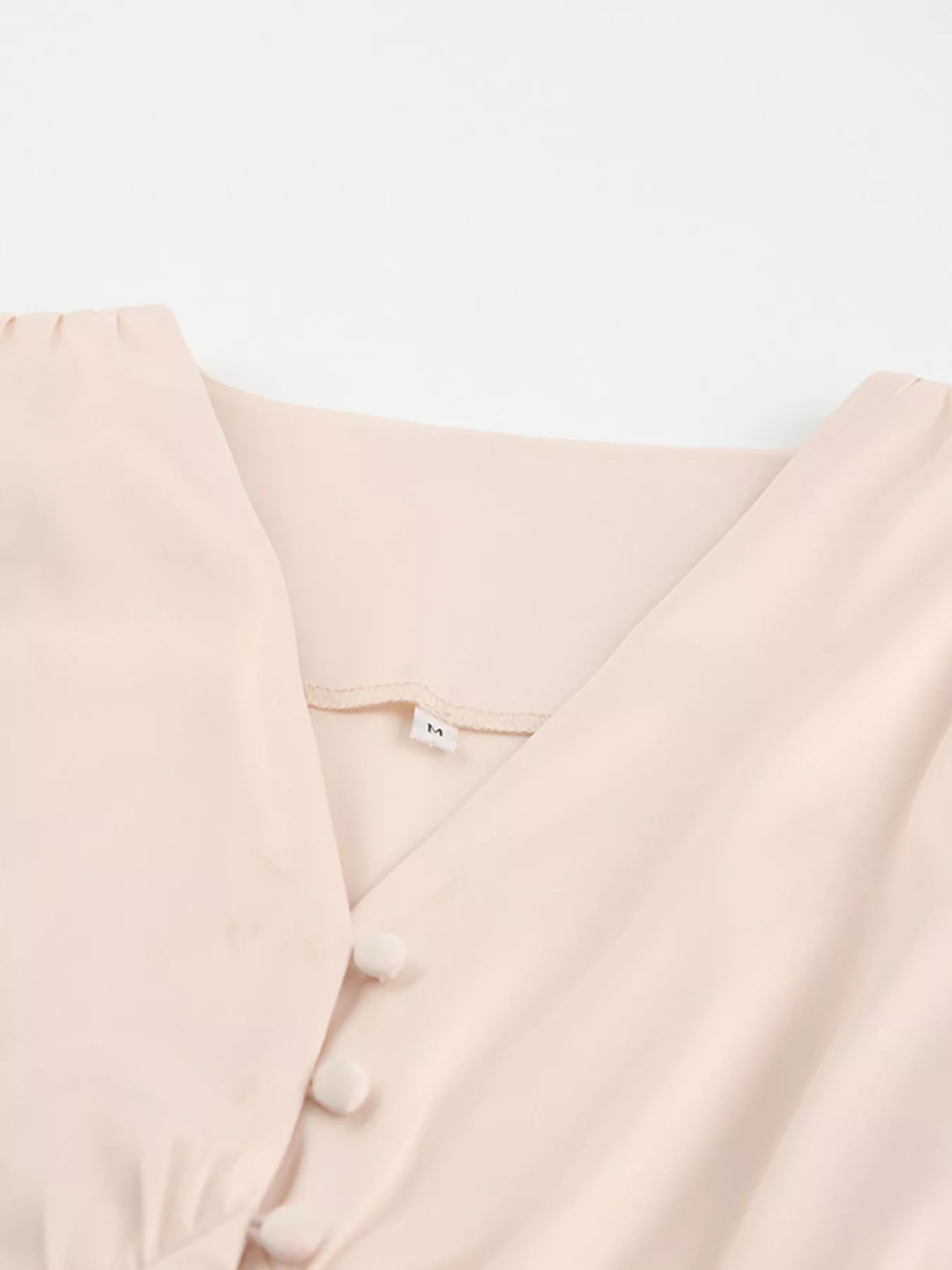 Elegant V-Neck Puff Sleeve Button-Down Midi Dress
