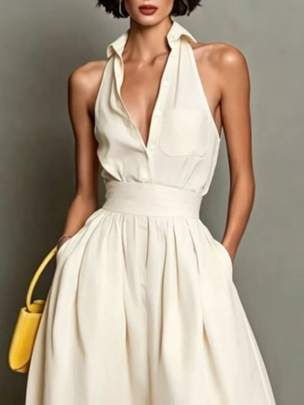 Sleeveless Collared A-Line Midi Dress