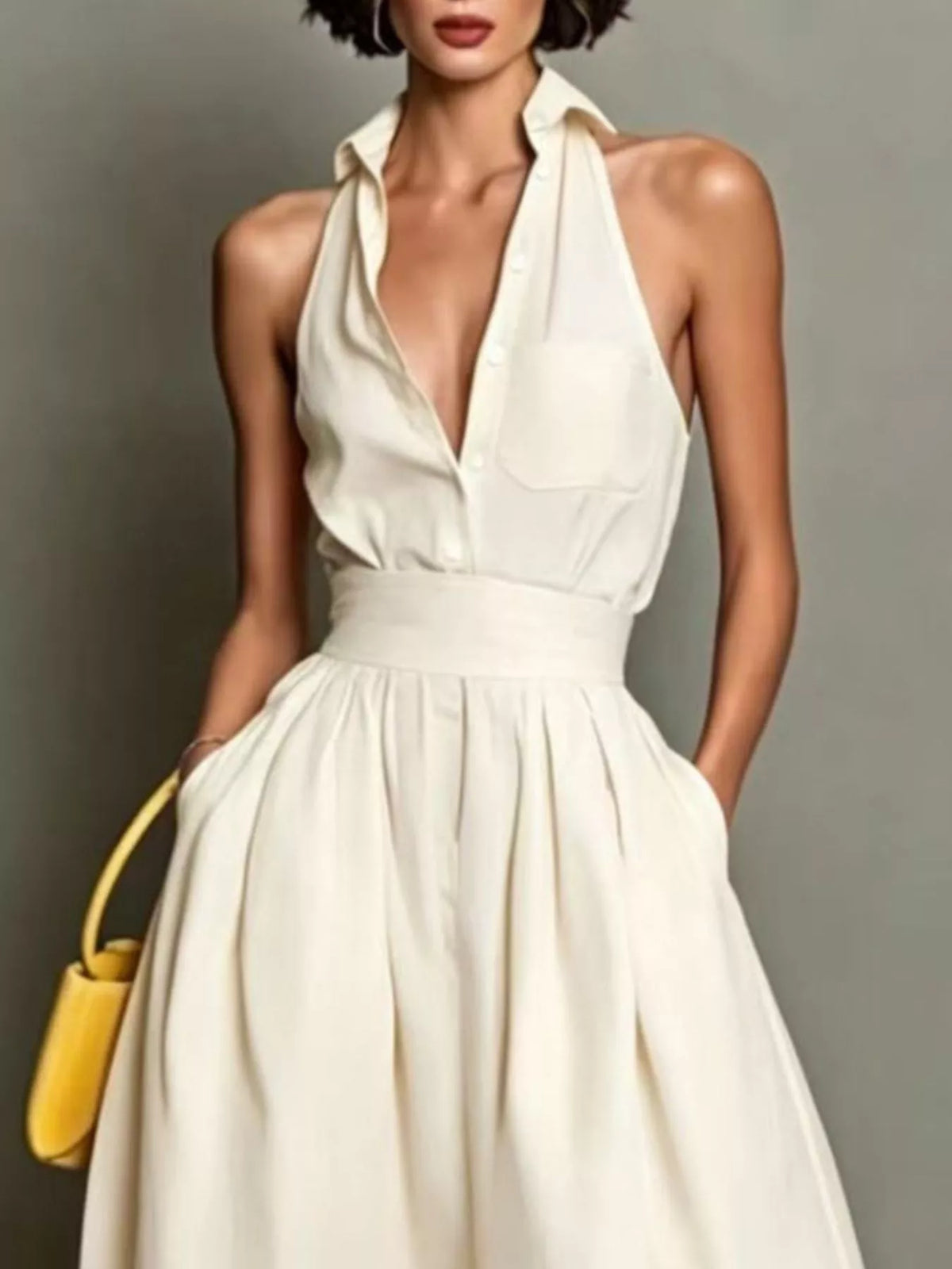 Sleeveless Collared A-Line Midi Dress