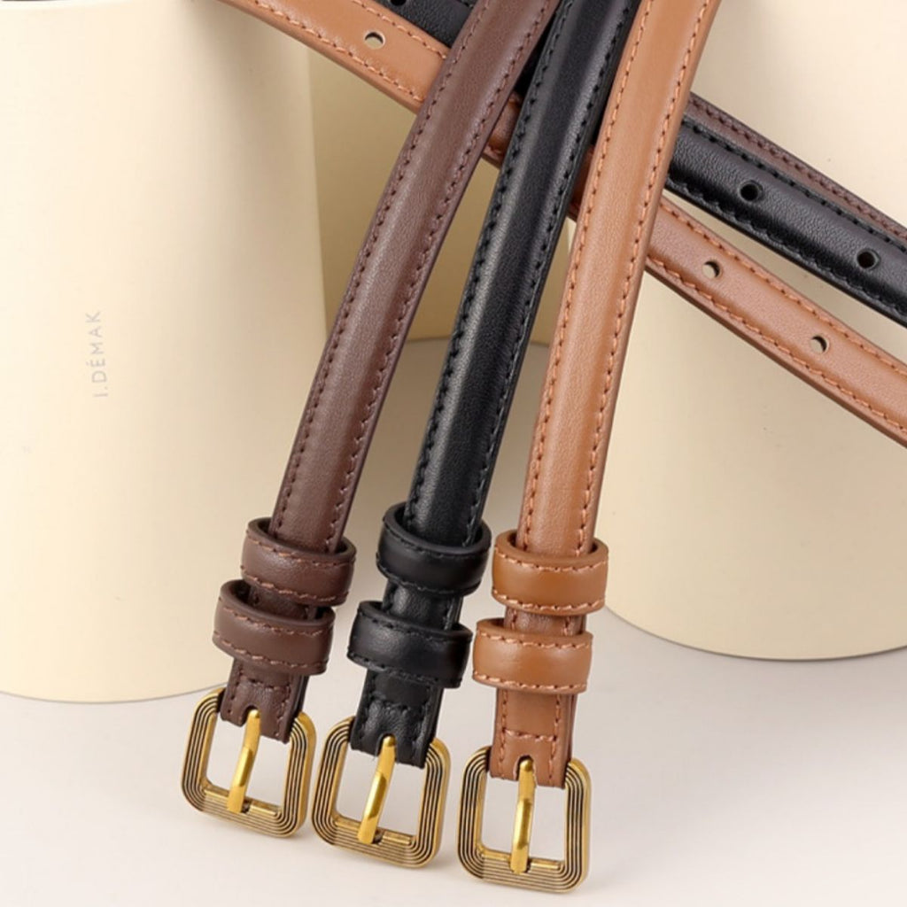 Leather Skinny Belt with Buckle