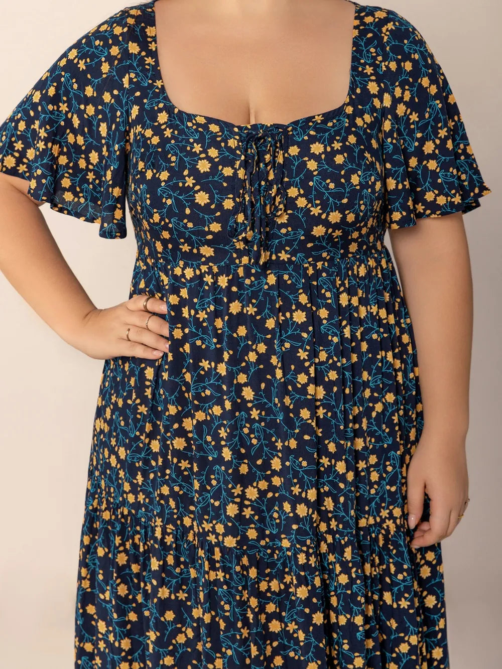 Printed Short Sleeve Slit Tiered Maxi Dress