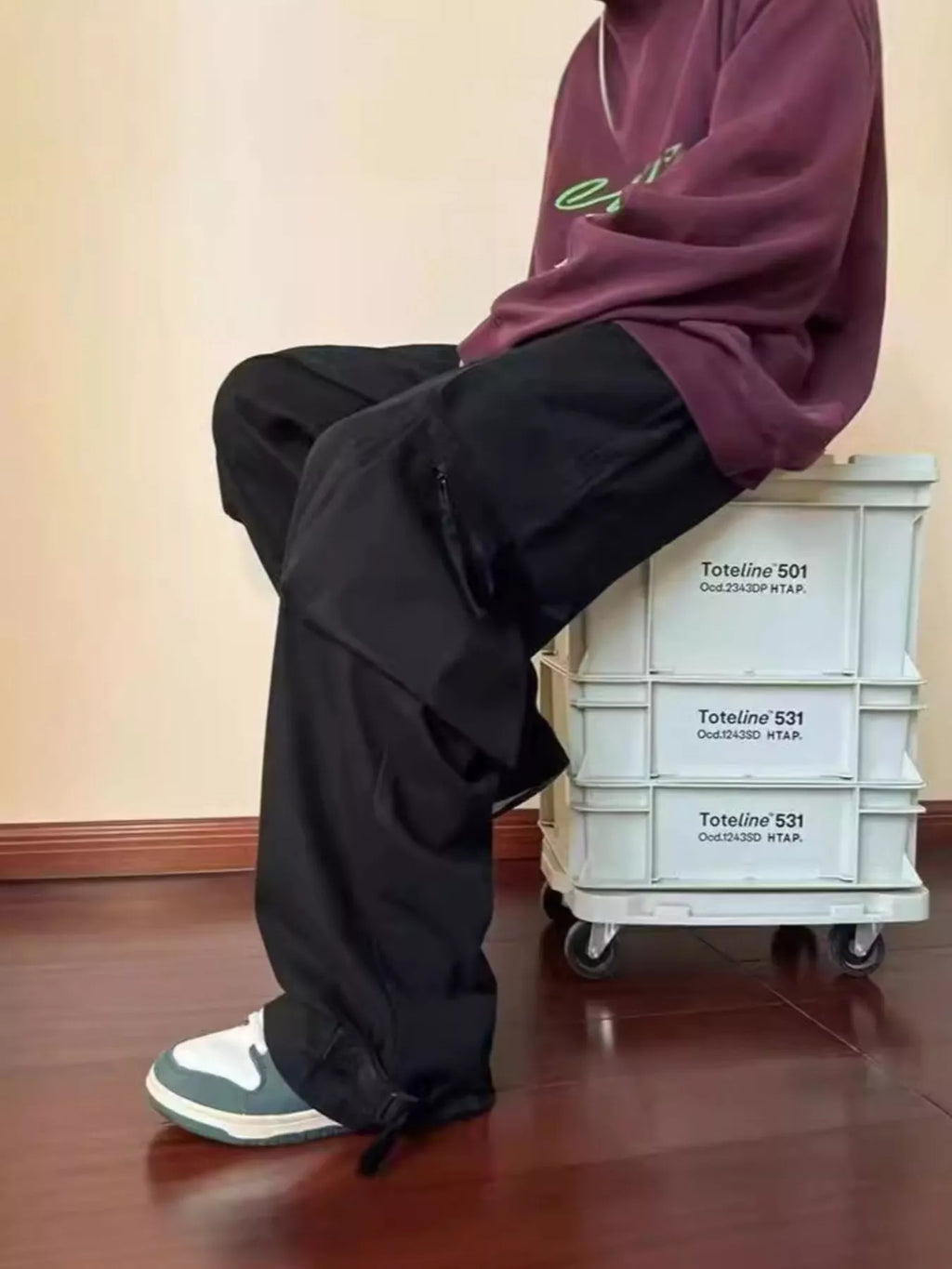 Men's Plus Size Loose Fit Cargo Pants with Drawstring