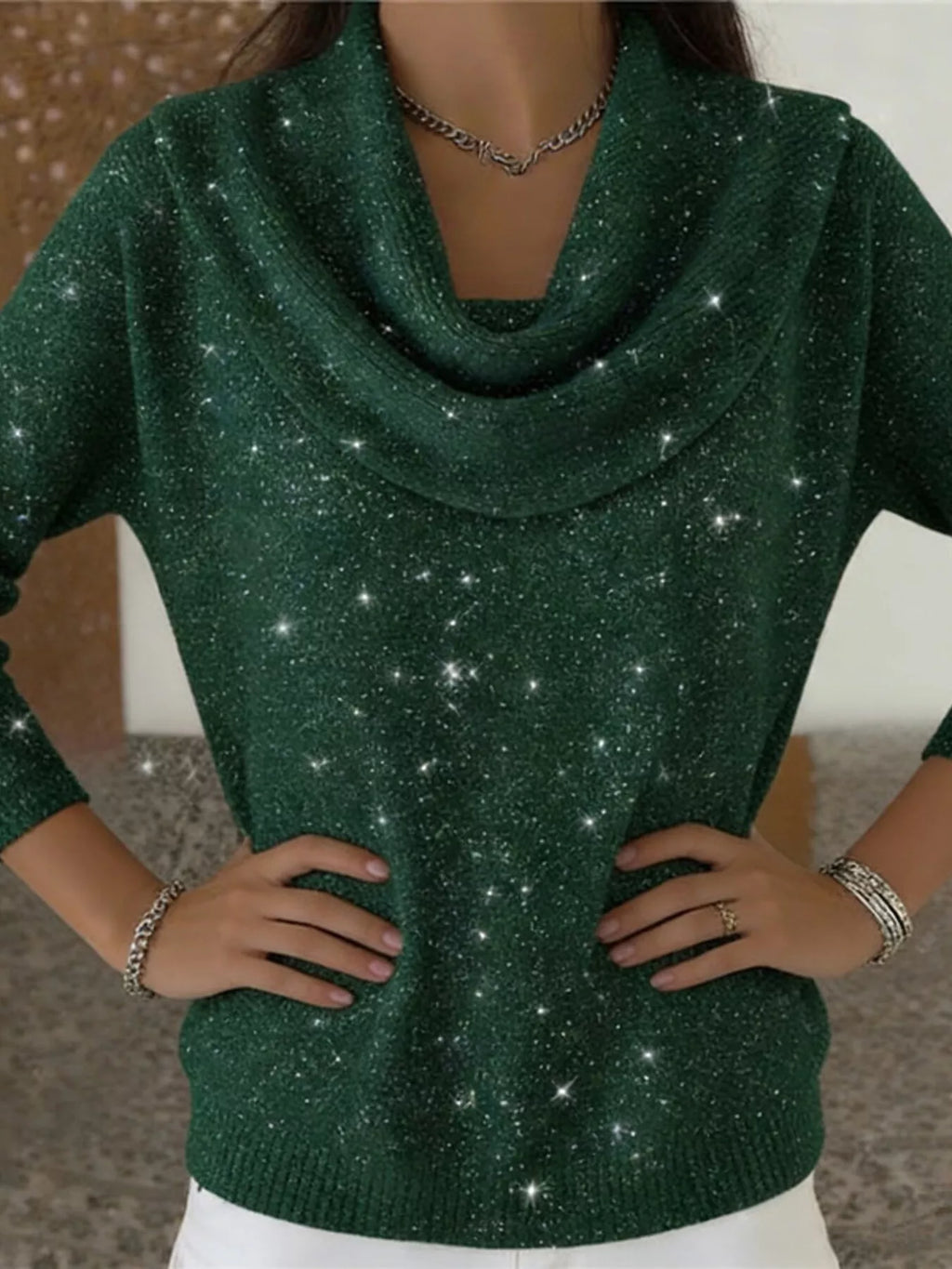 Full Size Solid Color Cowl Neck Sweater Plus Size
