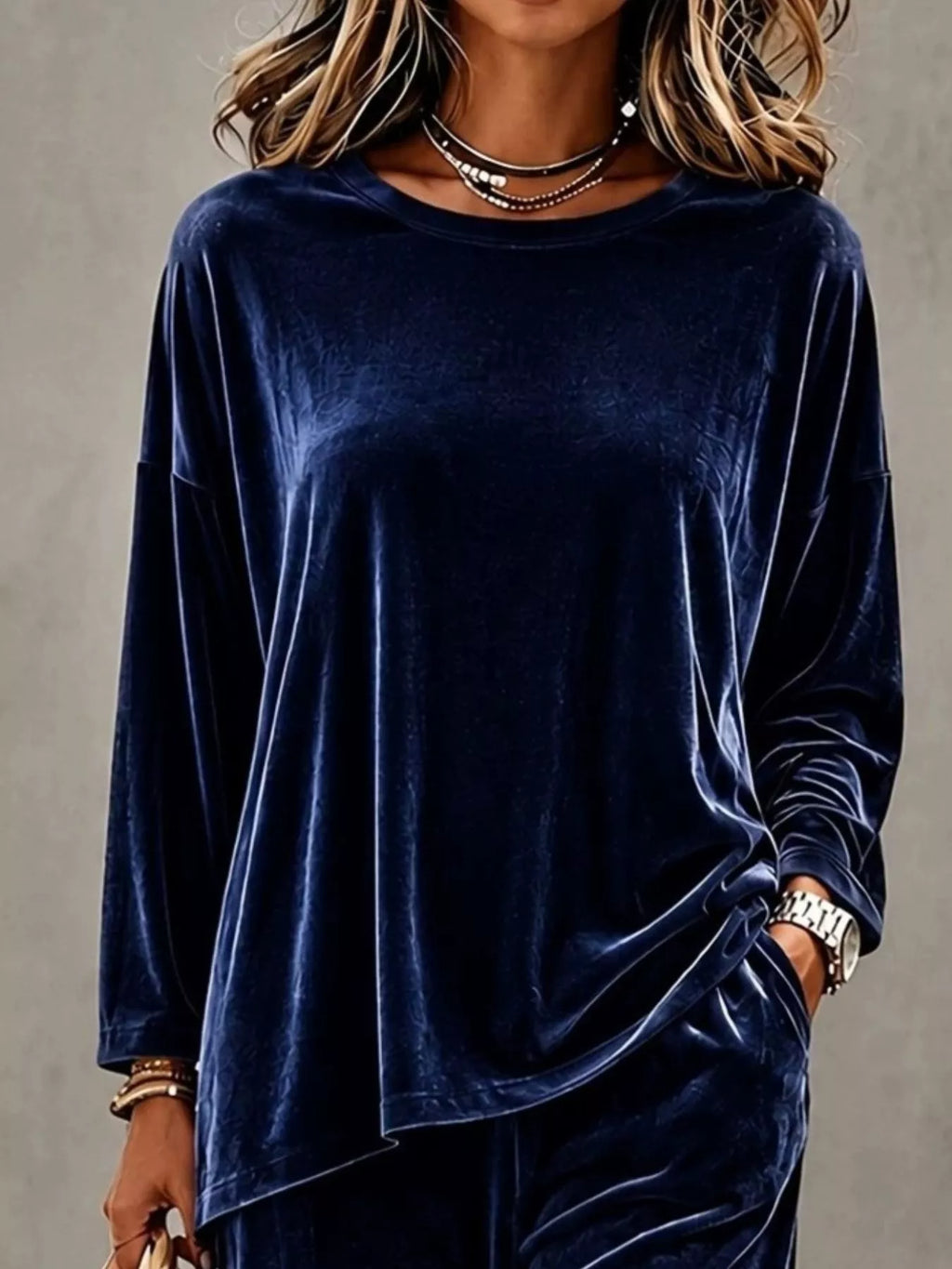 Full Size Velvet Long Sleeve Top and Pants Set Plus Size