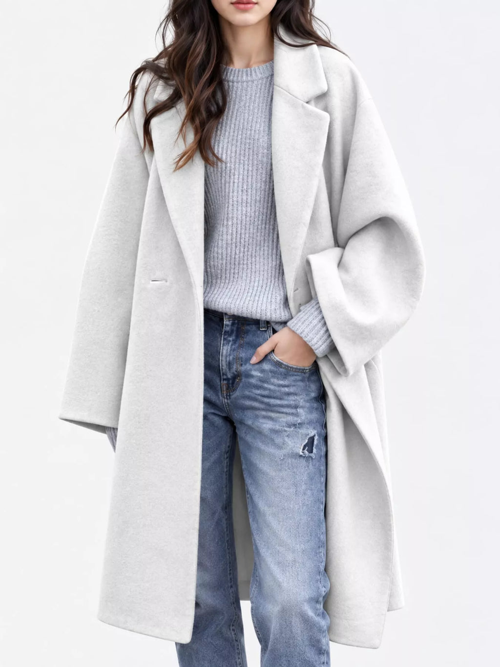 Full Size Lapel Collar One Button Coat Plus Size