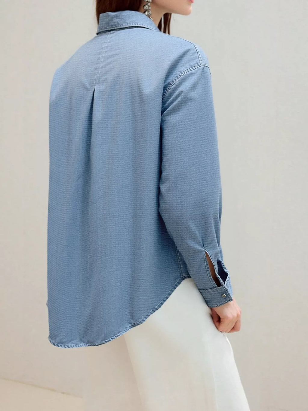 Full Size Button-Up Long Sleeve Denim Shirt Plus Size