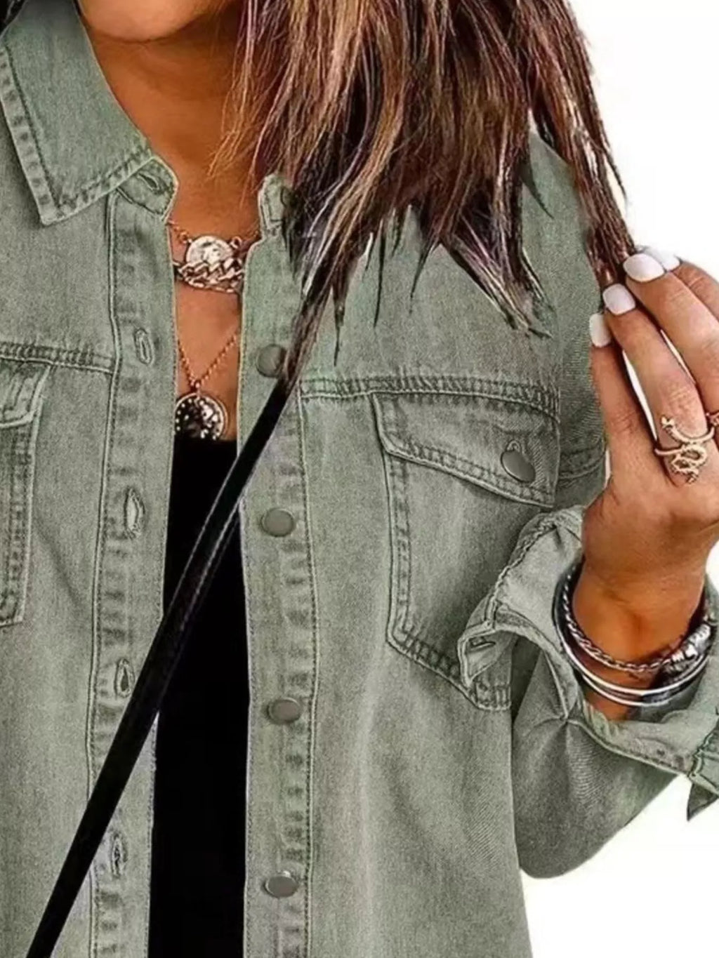 Frayed Hem Button Up Denim Jacket