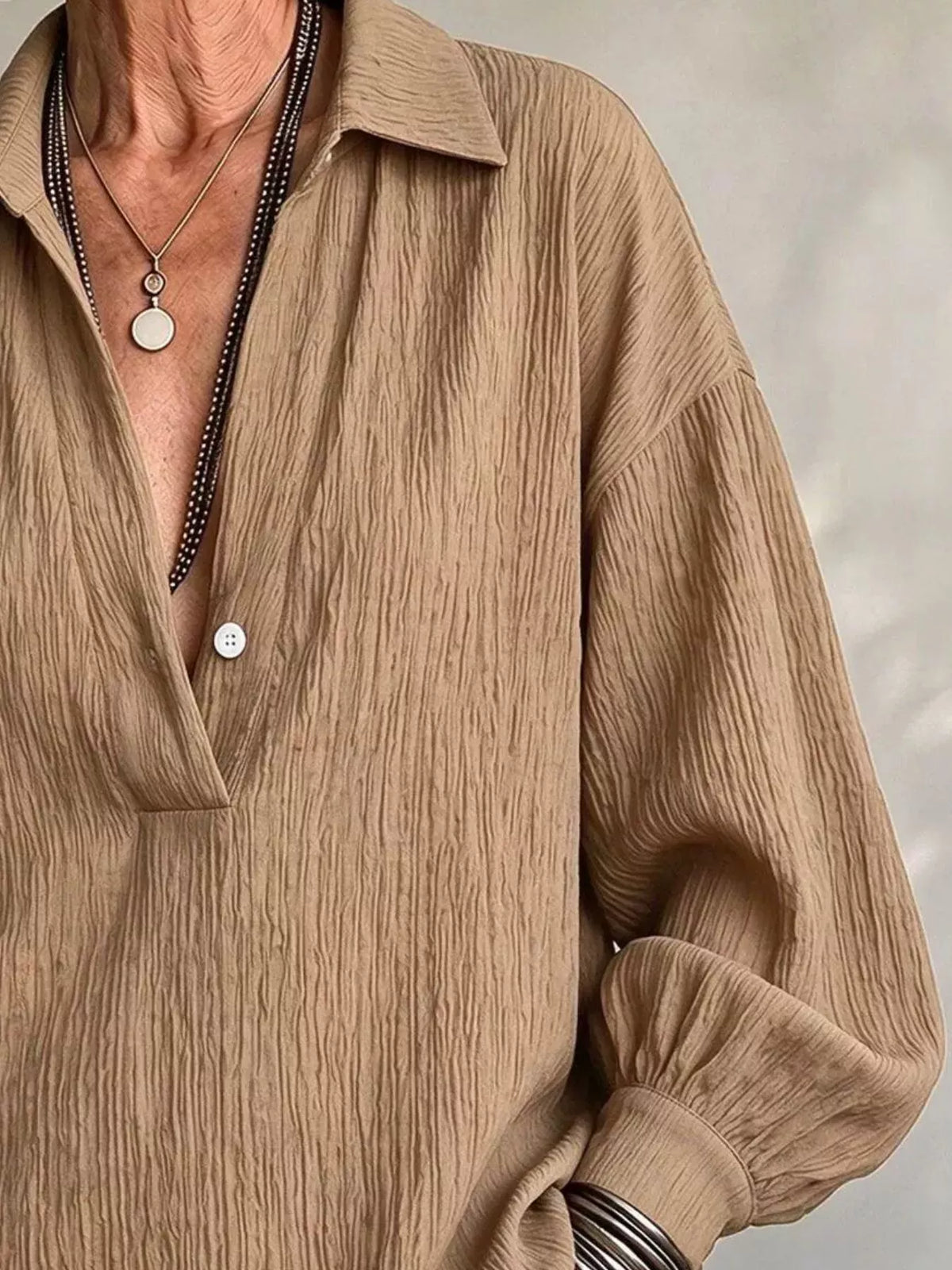 Full Size Textured Lantern Sleeves Blouse Plus Size