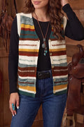 Striped Button Front Sleeveless Knit Regular Fit Sweater Vest