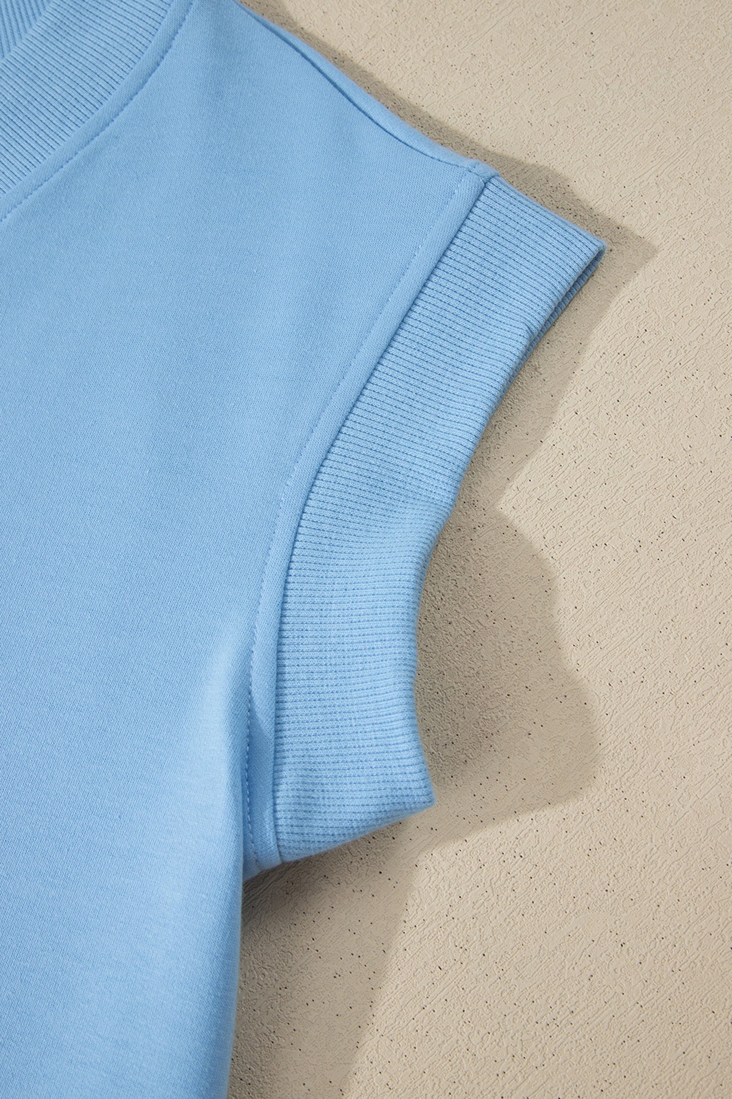 Beau Blue Solid Color V Neck Tee Drawstring Pant Set