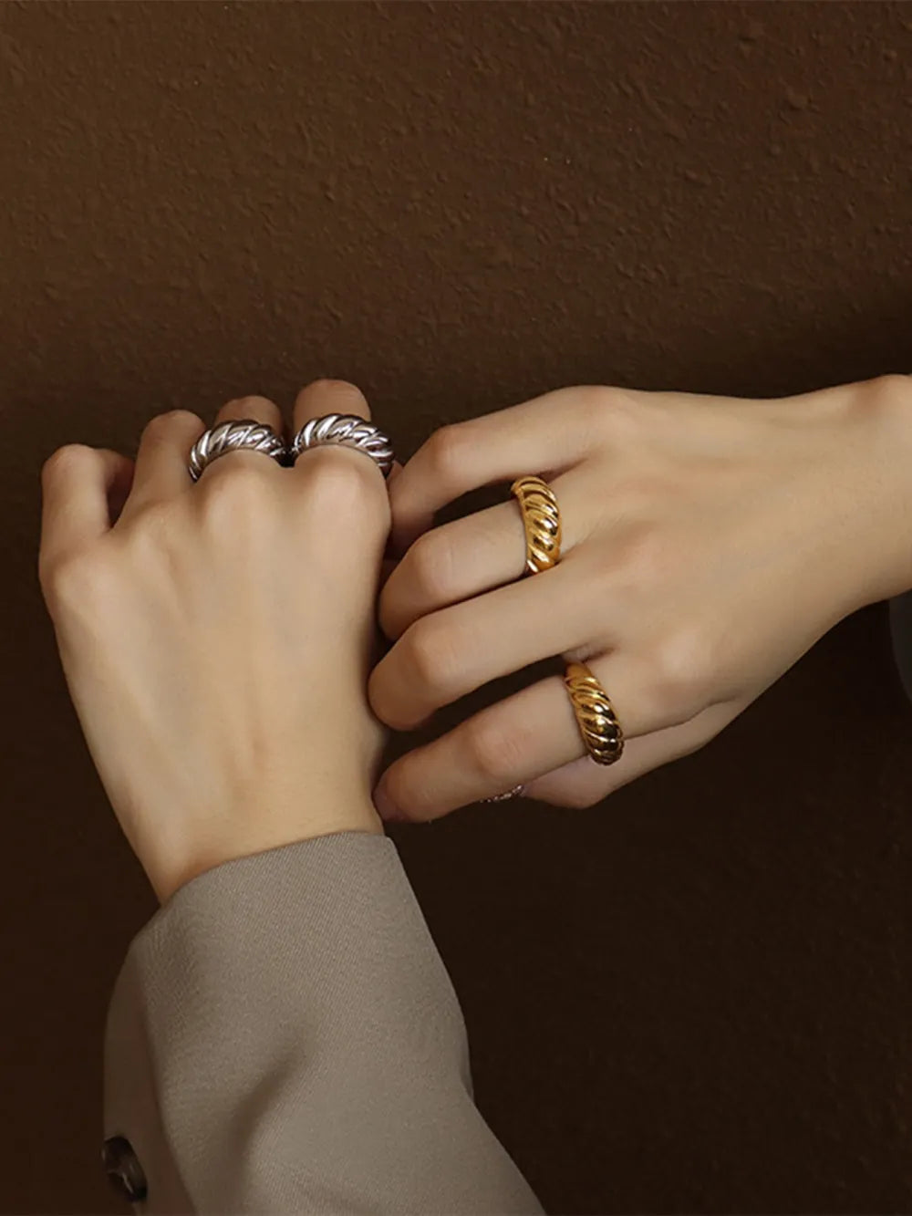 Ribbed Titanium Steel Dome Ring