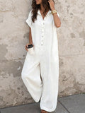 Button Front Short Sleeve Jumpsuit