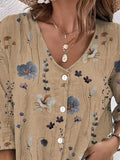 Floral Print V-Neck Button-Down Shirt
