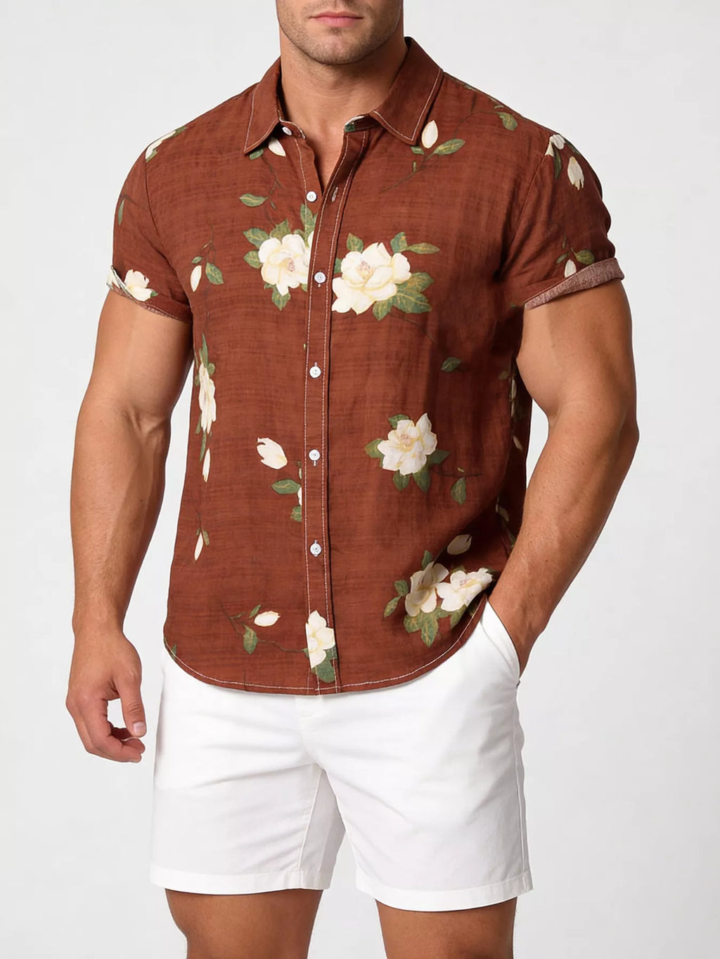 Men's Plus Size Floral Print Short Sleeve Shirt