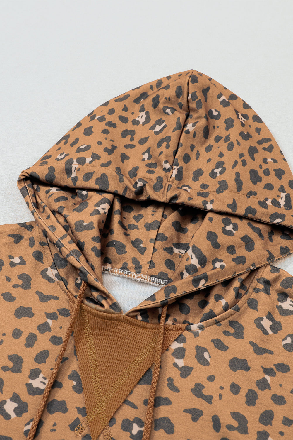 Leopard Long Sleeve Drawstring Hoodie
