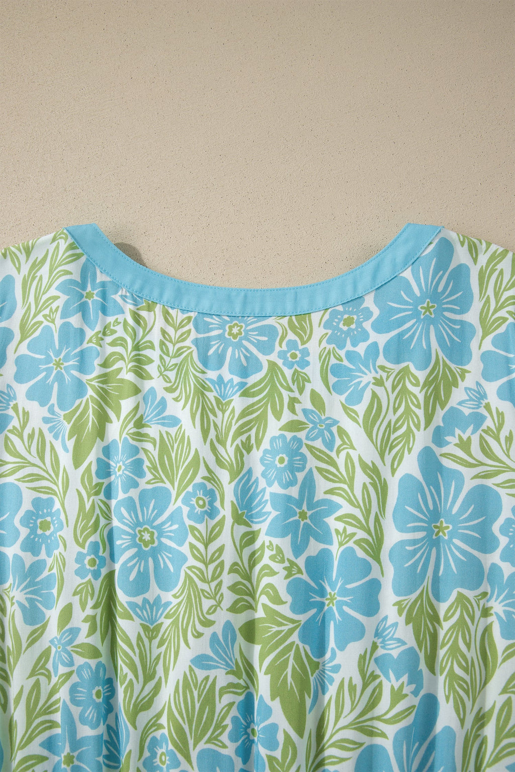 Sky Blue Floral Print High Waist Ruffle Short Sleeve Mini Dress