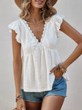 Ruffle Sleeve V-Neck Blouse