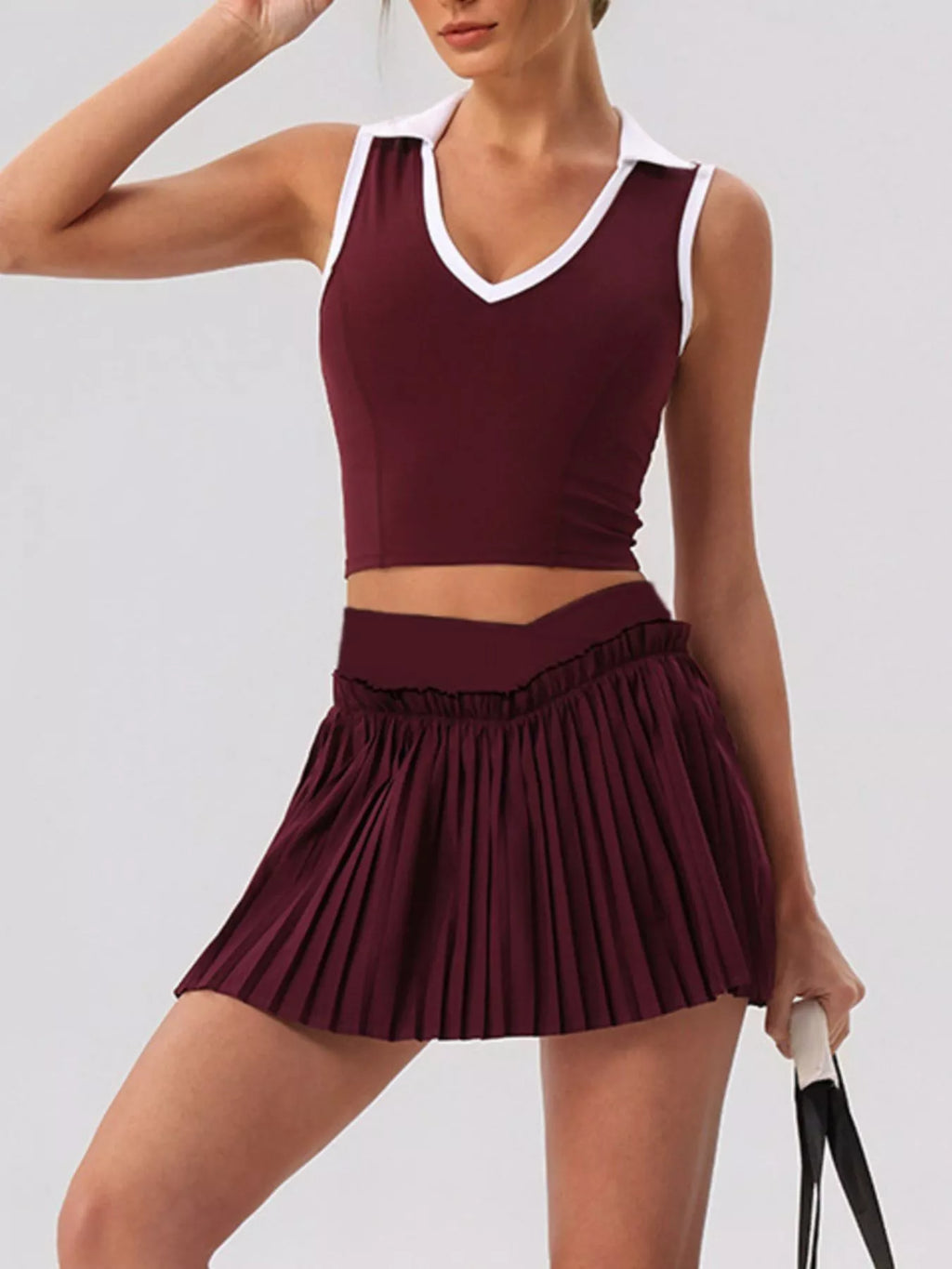 Sleeveless Top and Pleated Skirt Active Set