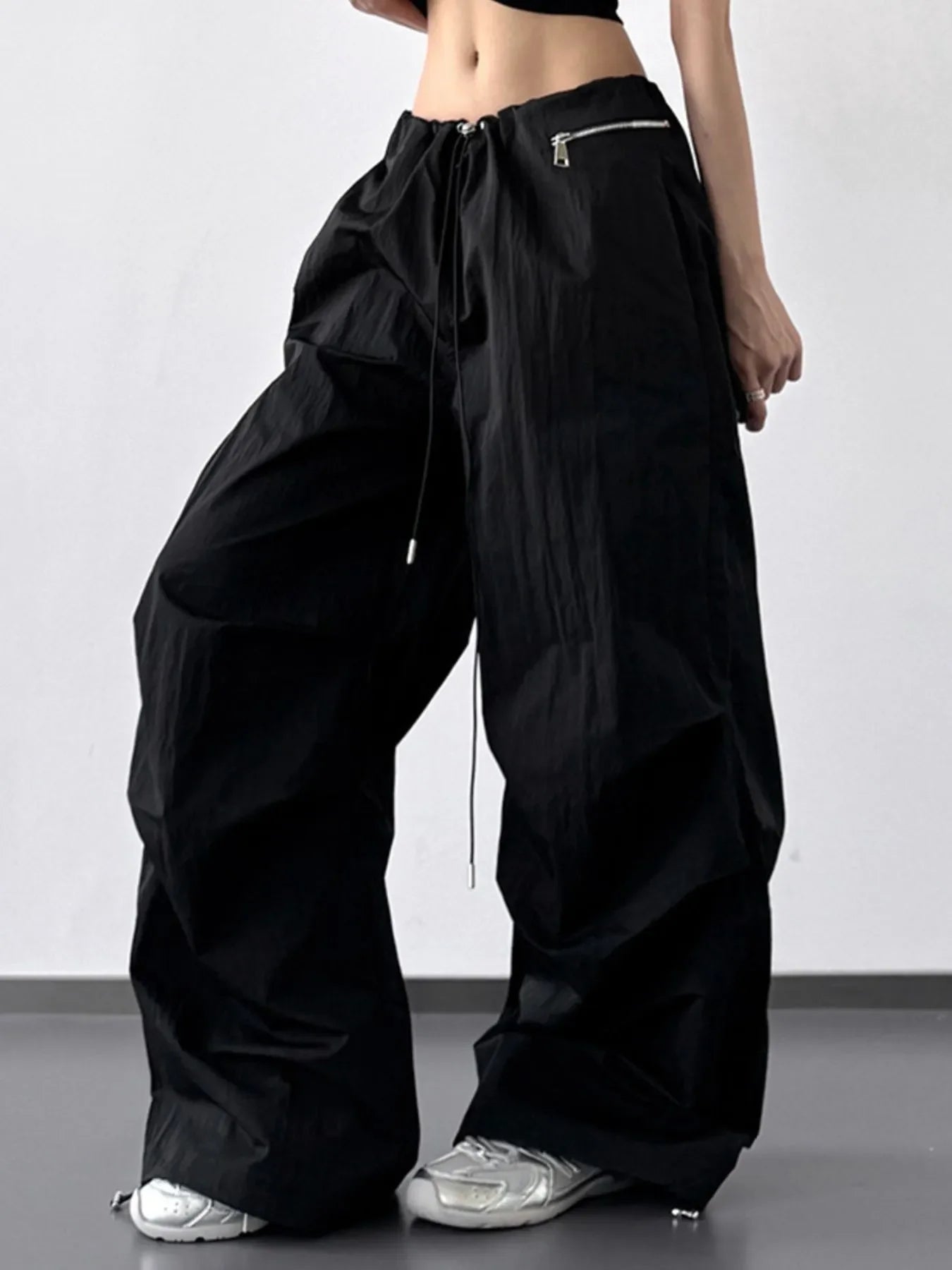 Drawstring Wide Leg Cargo Pants