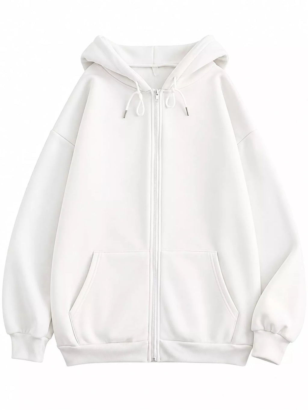 Full Size Oversized Solid Zip-Up Hoodie with Drawstring Plus Size