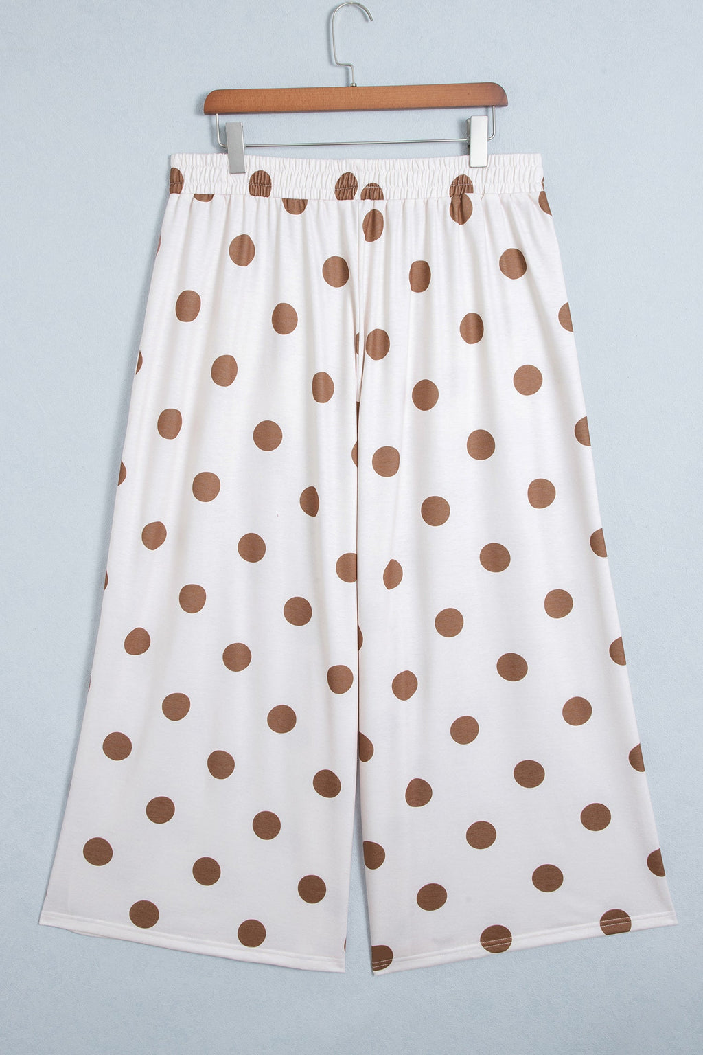 Khaki Polka Dot Elastic Waist Wide Leg Plus Size Pants