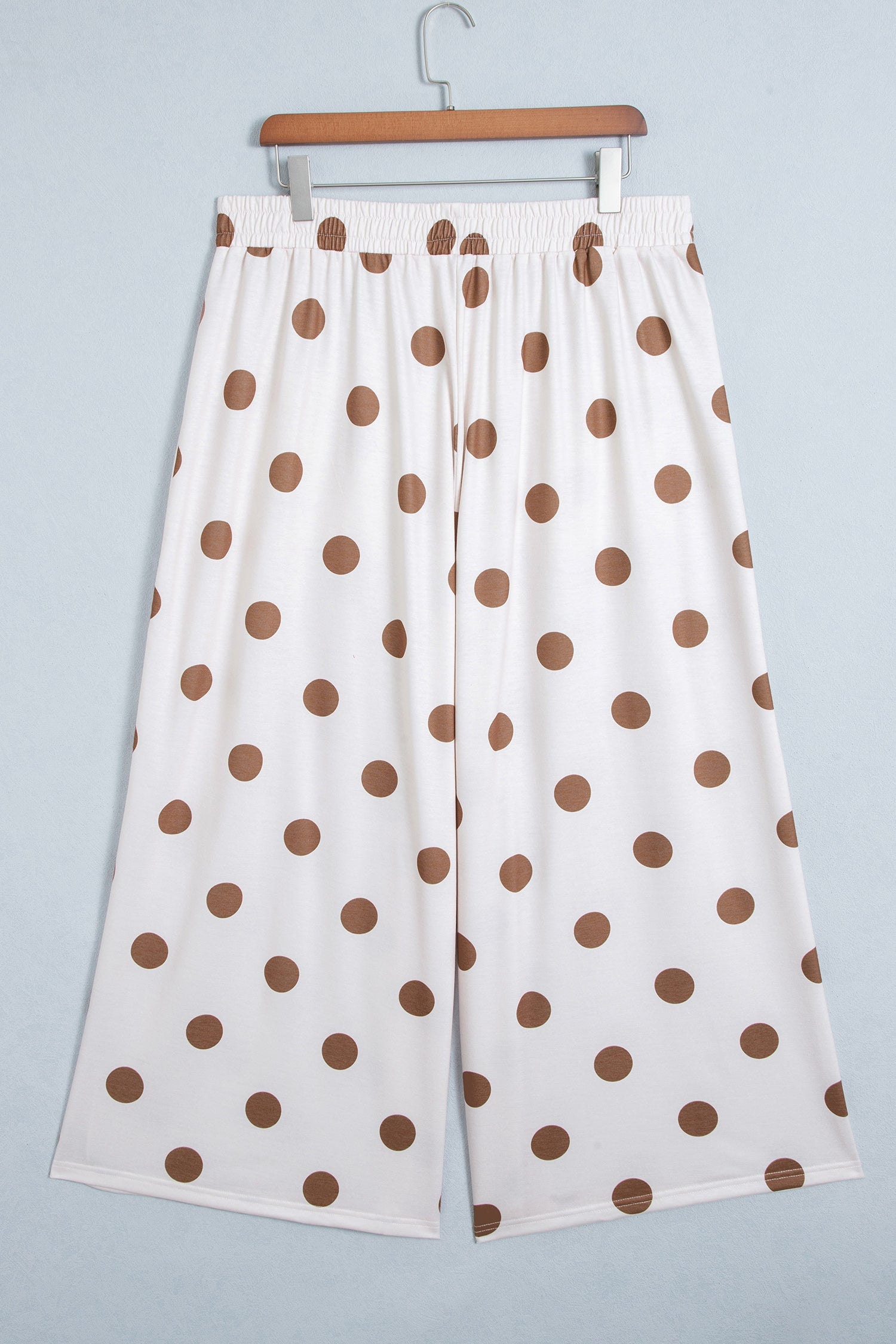 Khaki Polka Dot Elastic Waist Wide Leg Plus Size Pants