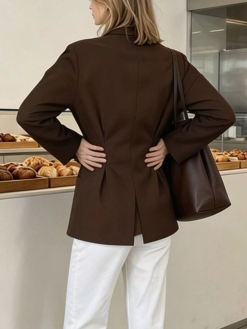 Pleated Waist Blouse with Button Detail