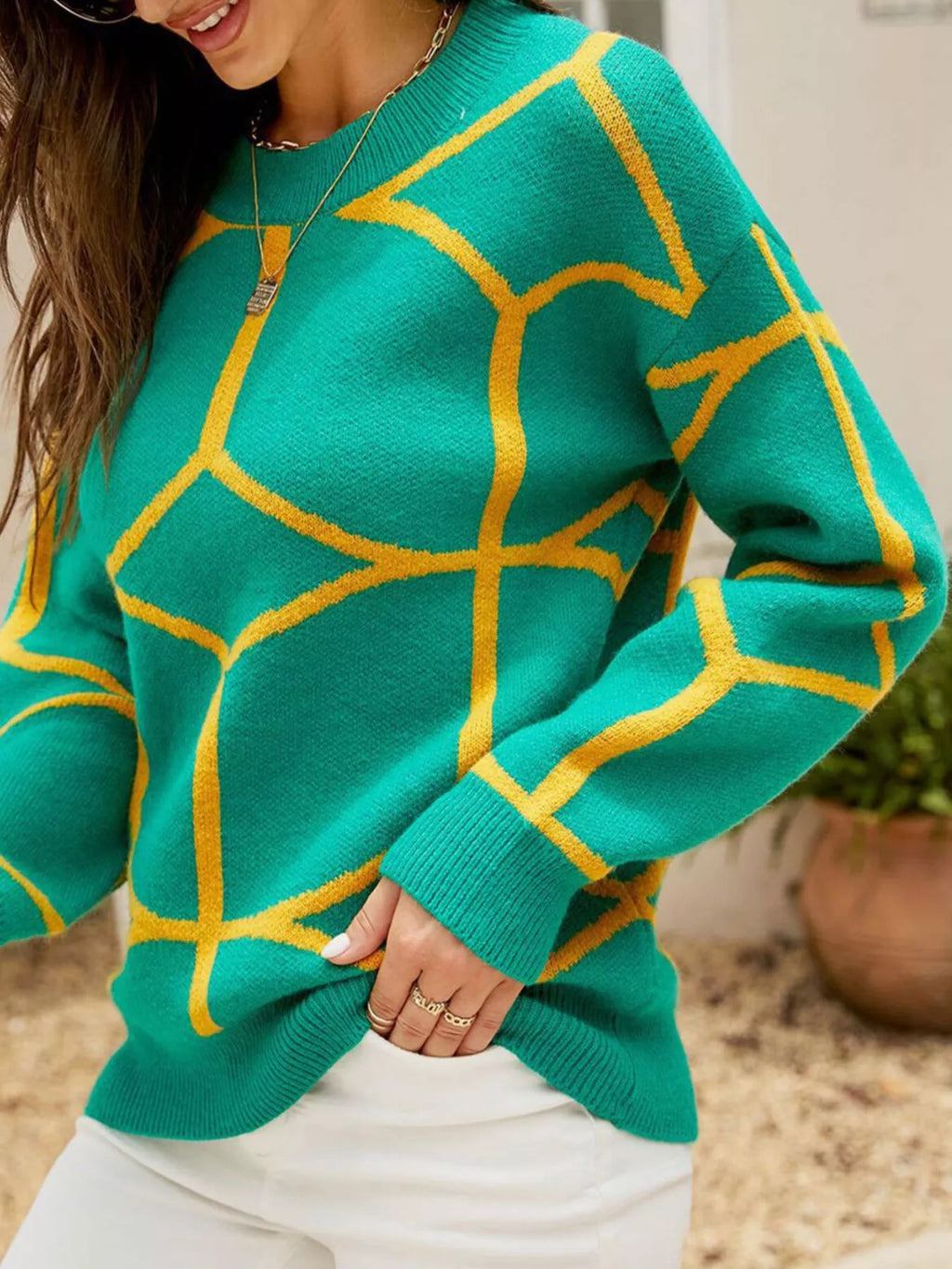 Geometric Pattern Crew Neck Sweater