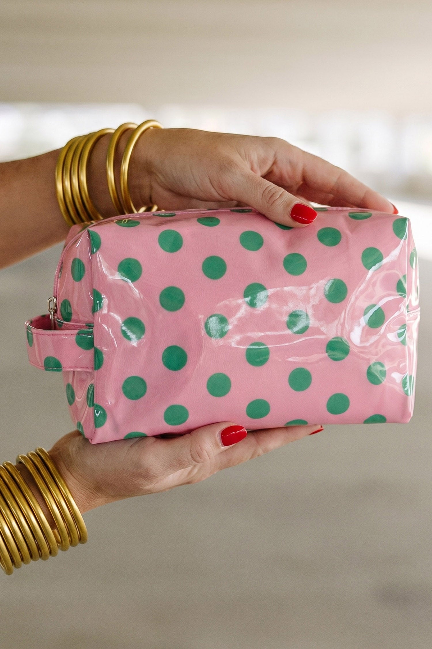 Orange Durable PVC Polka Dot Makeup Bag