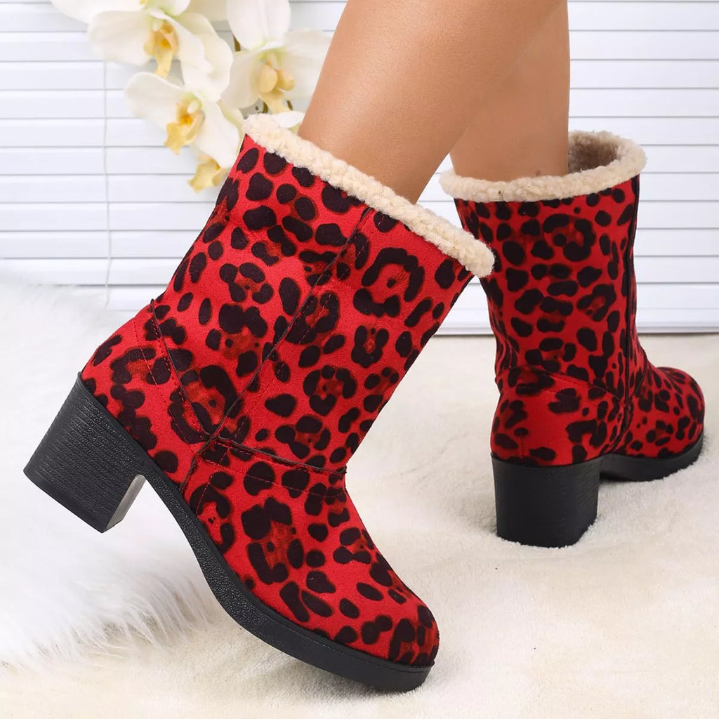 Plush Cuff Block Heel Boots