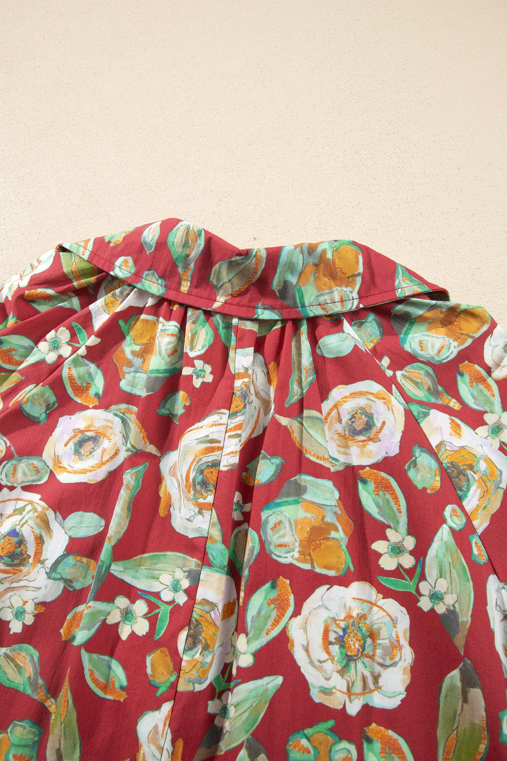 Red Floral Print Half Sleeve Short Shift Dress