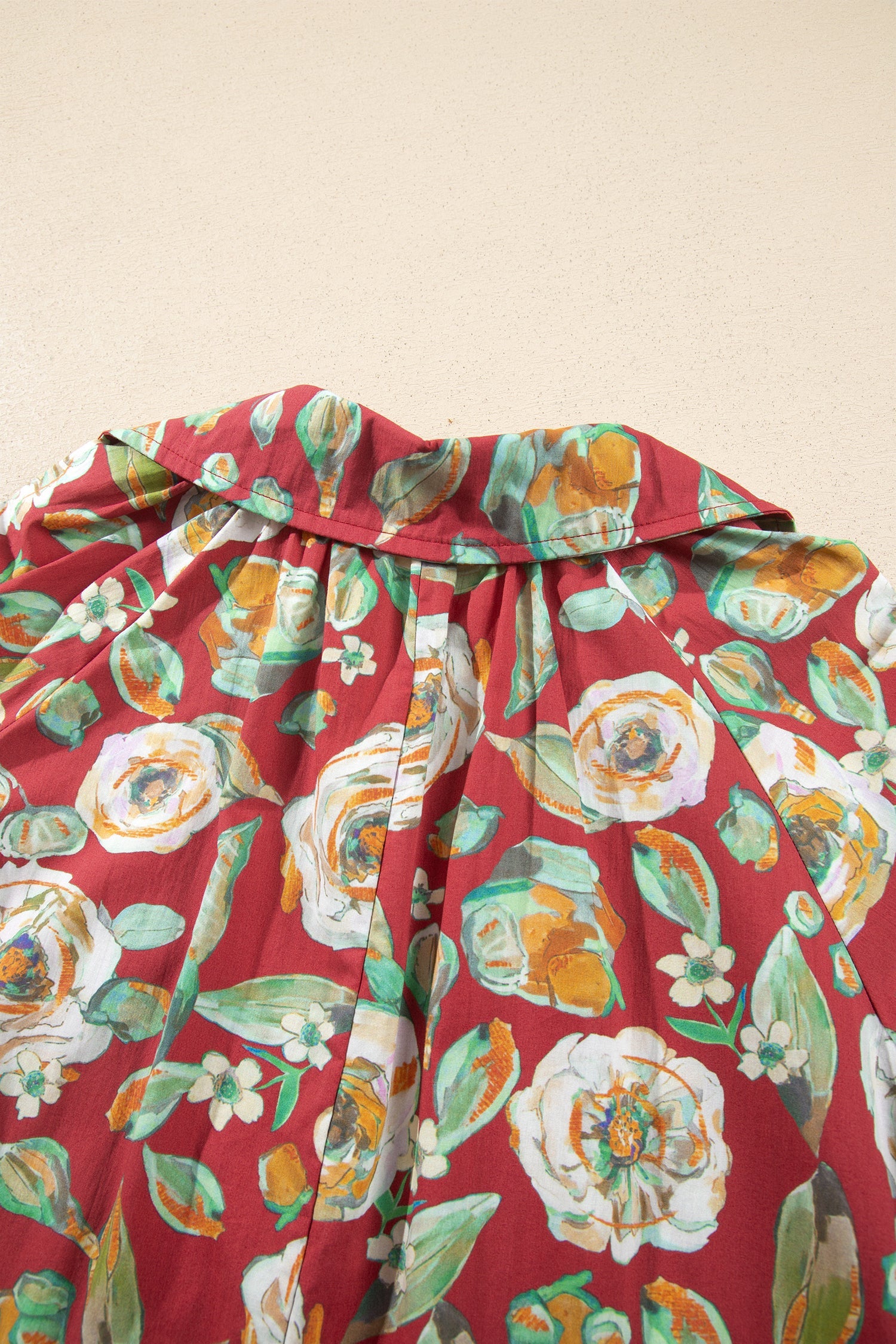 Red Floral Print Half Sleeve Short Shift Dress