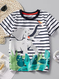 Children's Striped Elephant Round Neck T-Shirt