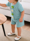 Children's Ribbed Knit Flower Top and Shorts Set