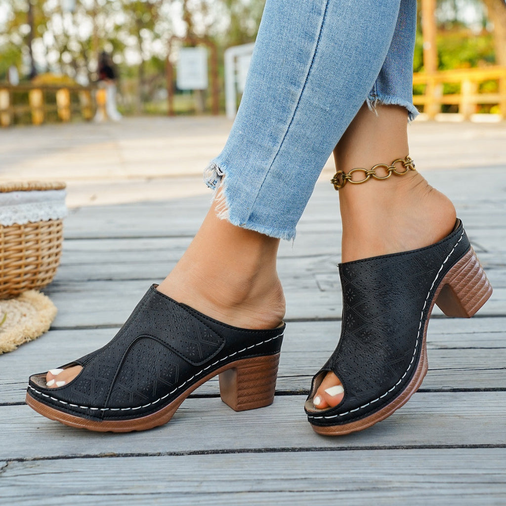 Peep Toe Block Heel Sandals