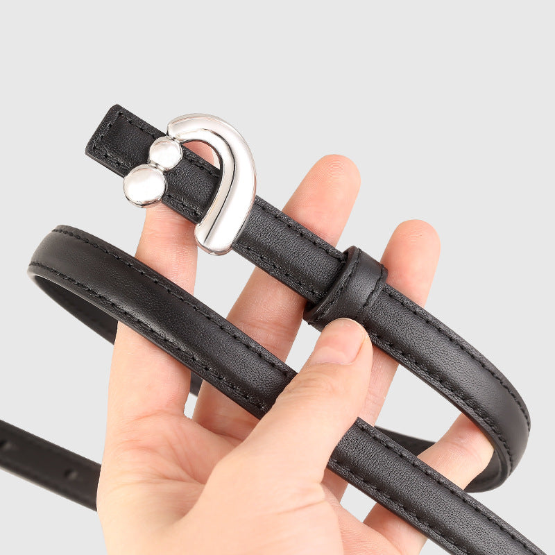 Silver Buckle Skinny Leather Belt