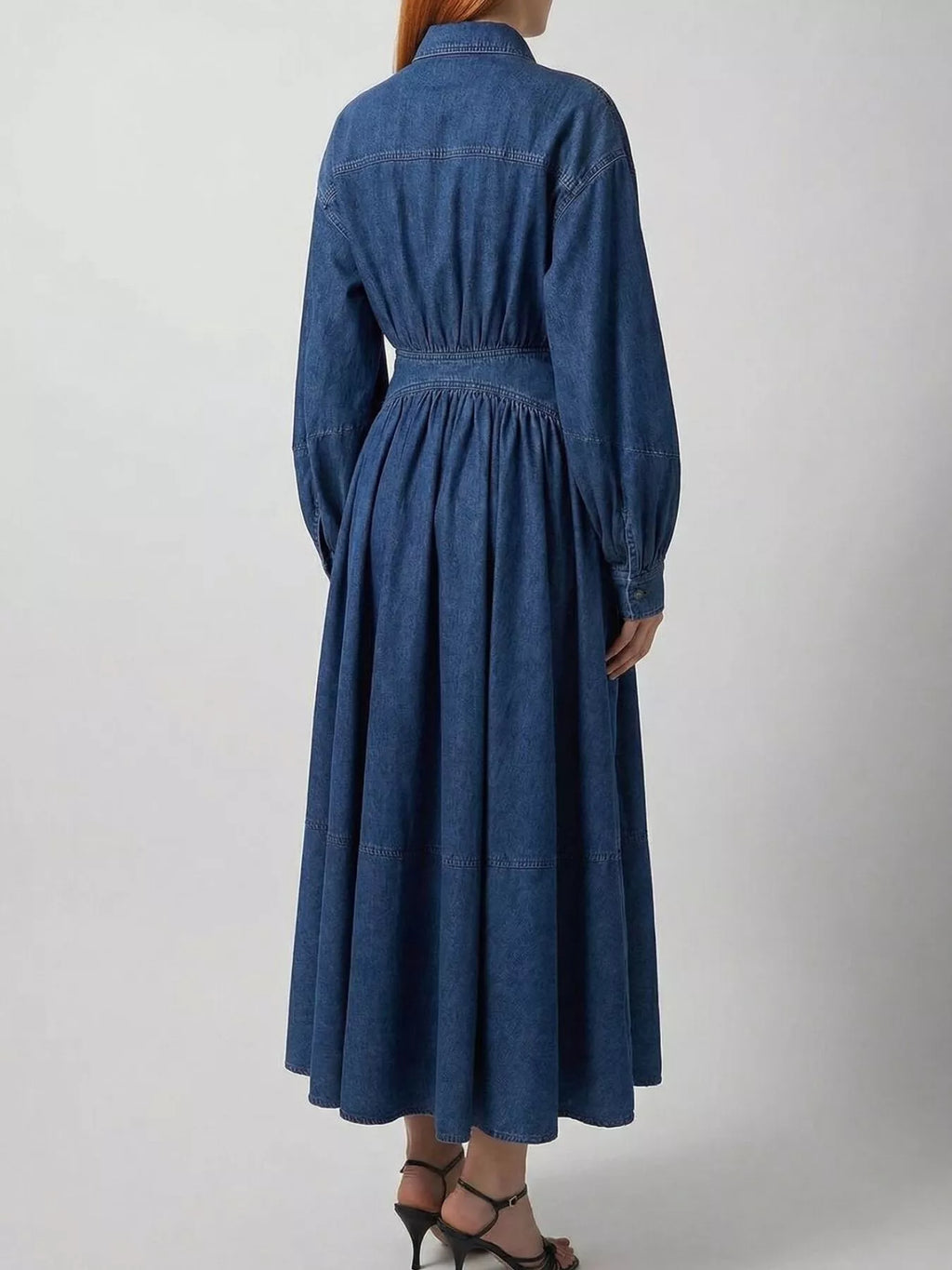 Long Sleeve Wrap-Front Denim Dress