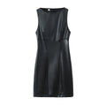 Minimalist Sexy Casual Dress Basic Faux Leather Slimming Pullover Elegant Hip Dress for Women