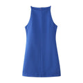 Women Clothing Summer Blue Color Back Cross Design Midi Dress