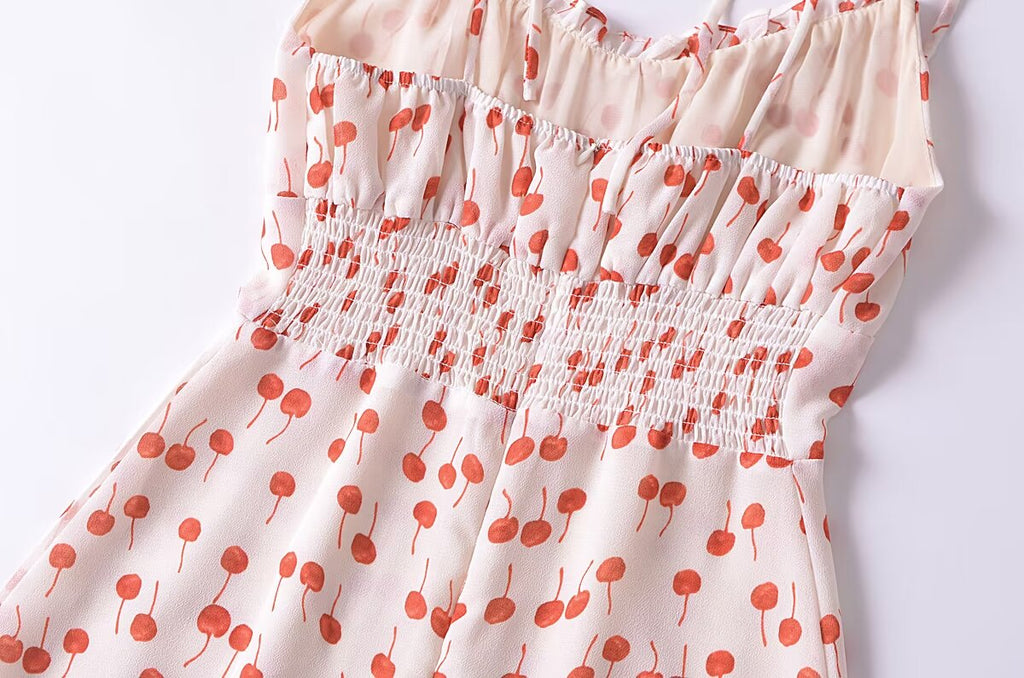 French Sweet Floral Printed Waist Controlled Suspender Dress Slim Fit Slimming Flounce Anti Aging Elegant Dress