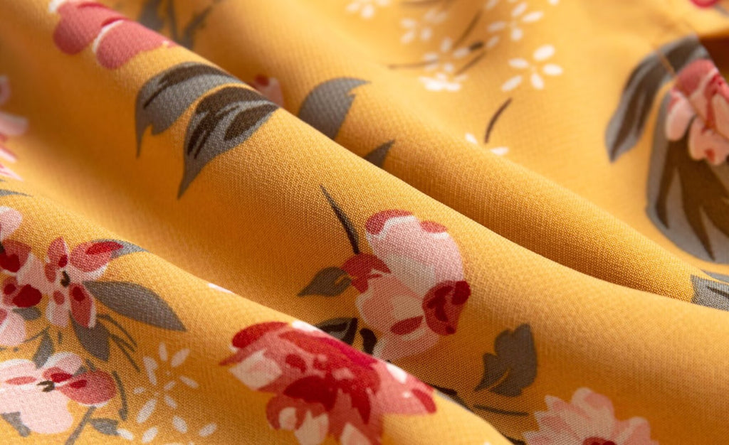 Women Clothing Retro Yellow Background with Printing Bottom Slit Strap Dress