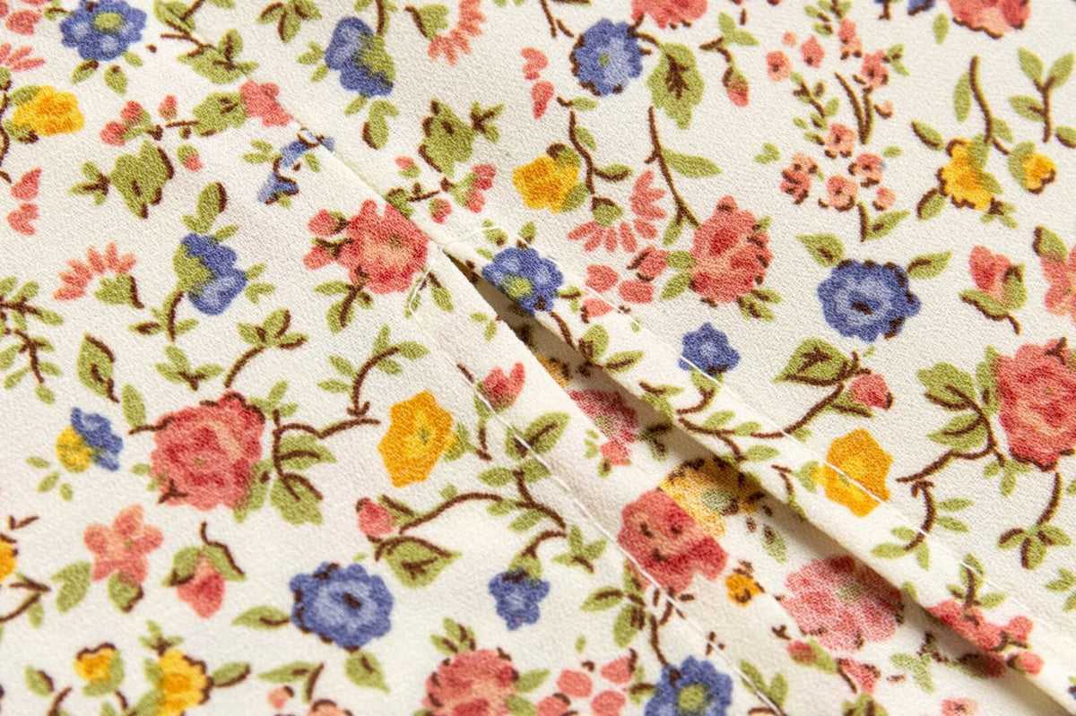 Spring Pastoral Floral Pattern Over Beige Background Square Collar Casual Camisole Dress