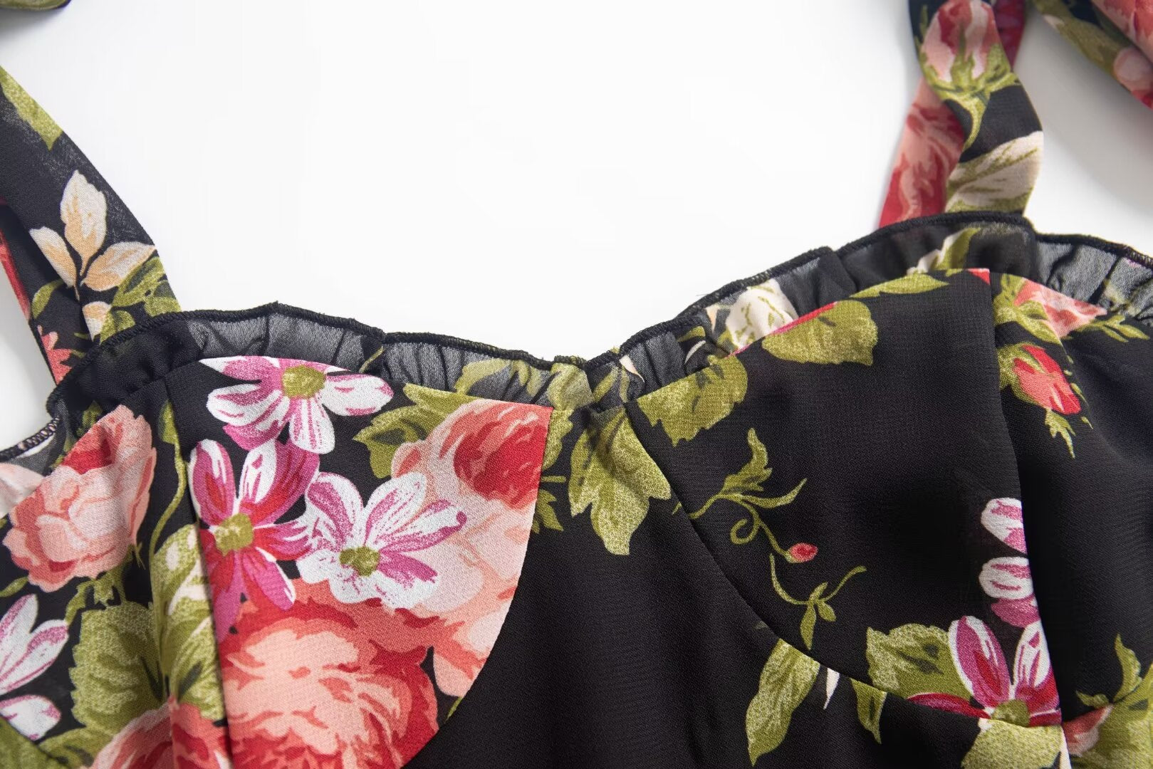 Spring Holiday Casual Strap Lace Large Floral Printed Maxi Dress