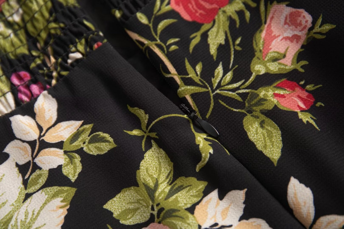 Spring Holiday Casual Strap Lace Large Floral Printed Maxi Dress