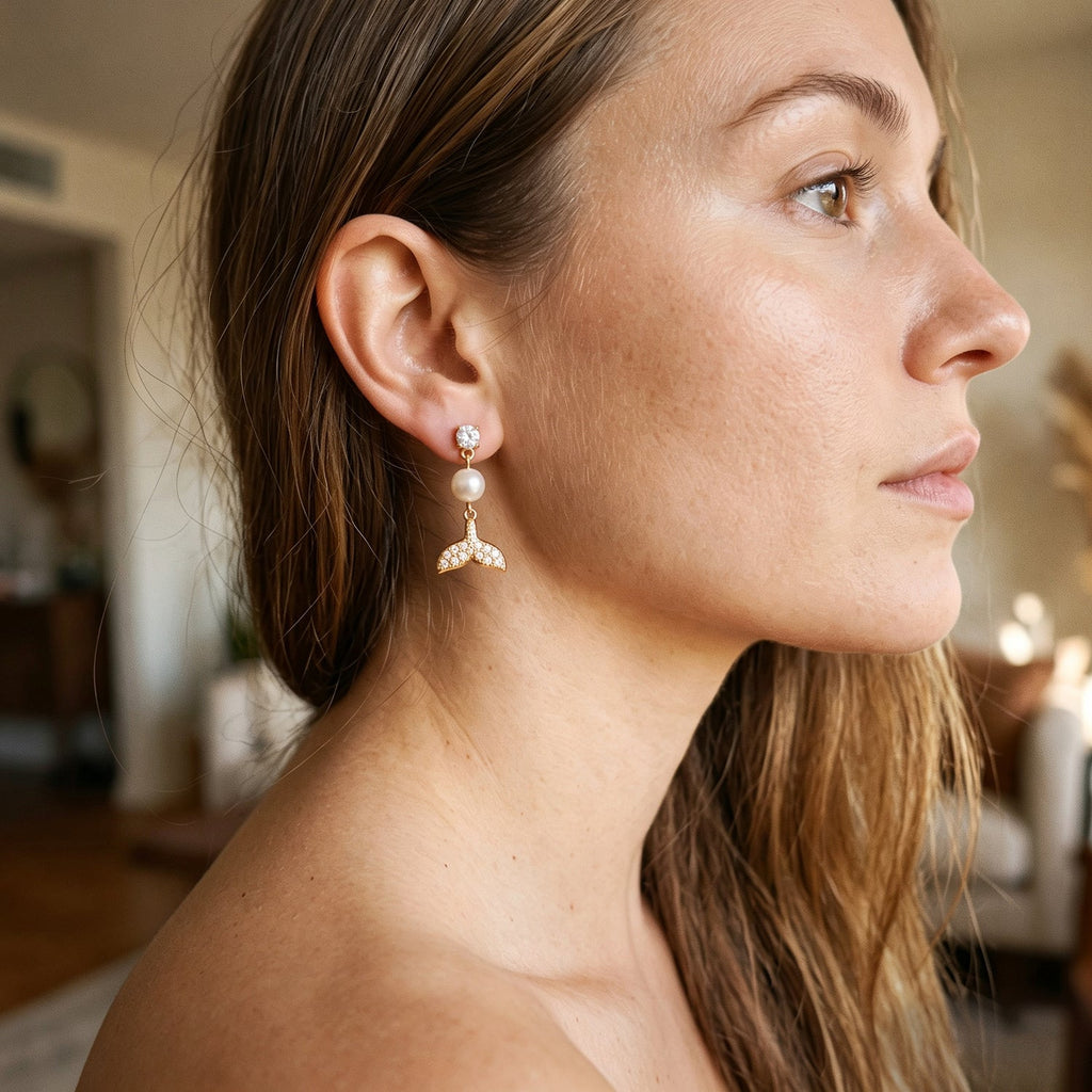 Fashionable High-quality Stainless Steel Mermaid-shaped Pearl Earrings