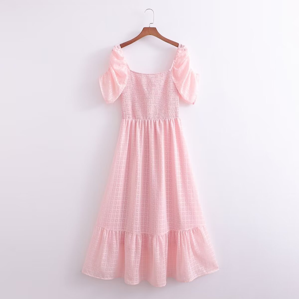 Women Clothing French Solid Color Chiffon Texture Backless Short Sleeve Loose Dress